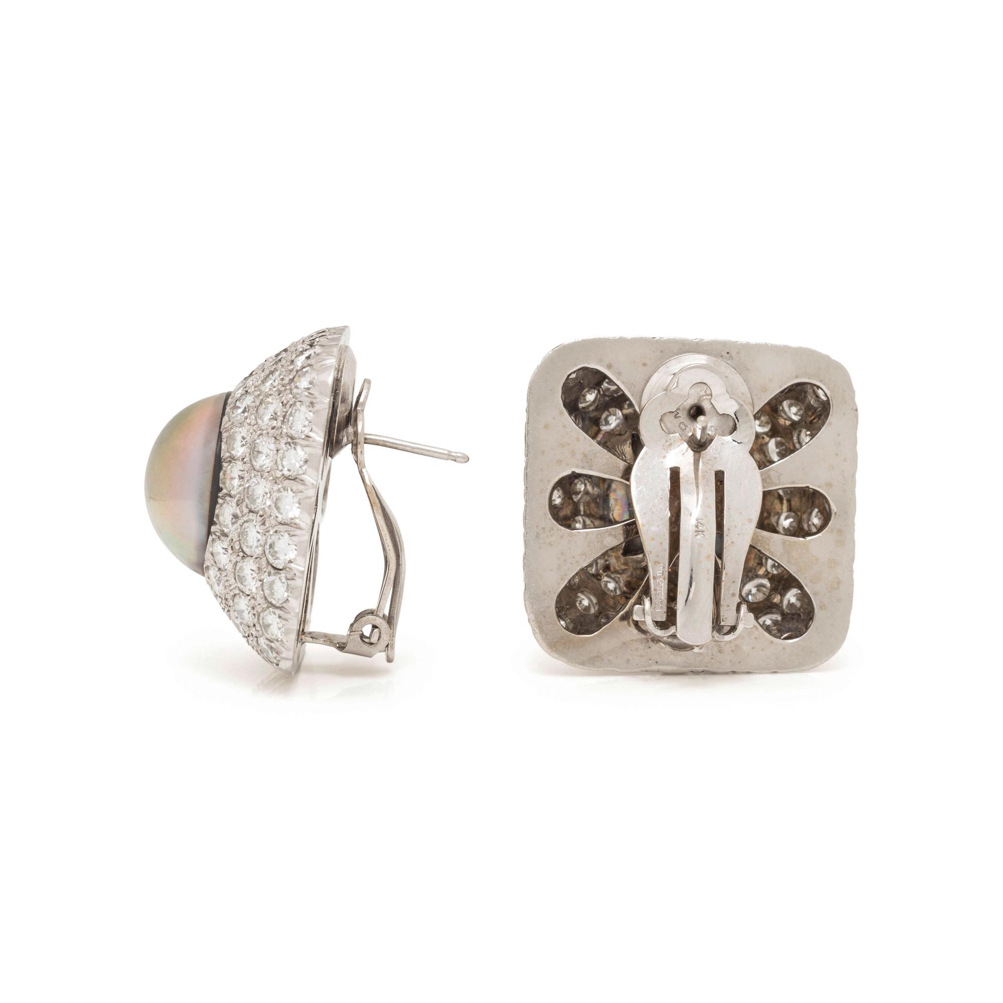 DIAMOND AND CULTURED MABE PEARL EARCLIPS