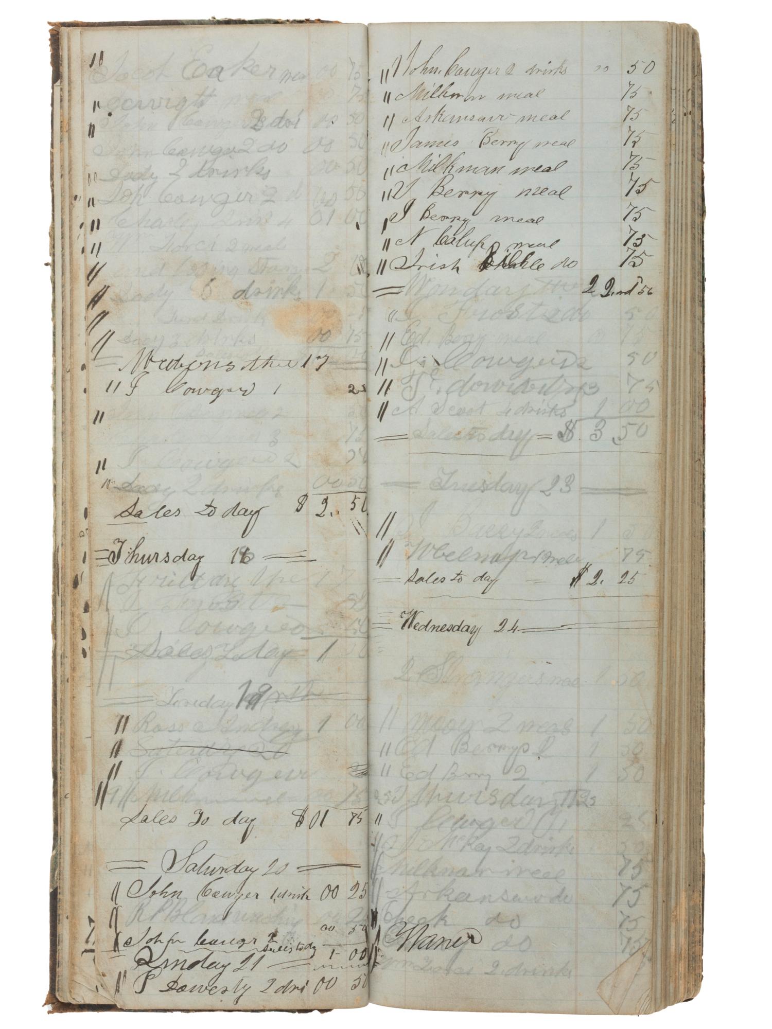 America in Manuscript [CALIFORNIA GOLD RUSH]. Shanghai Company Day Book. Snow Point, [Nevada County, California], ca 1855-1870s.