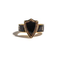 VICTORIAN, YELLOW GOLD, ONYX AND ENAMEL MOURNING RING