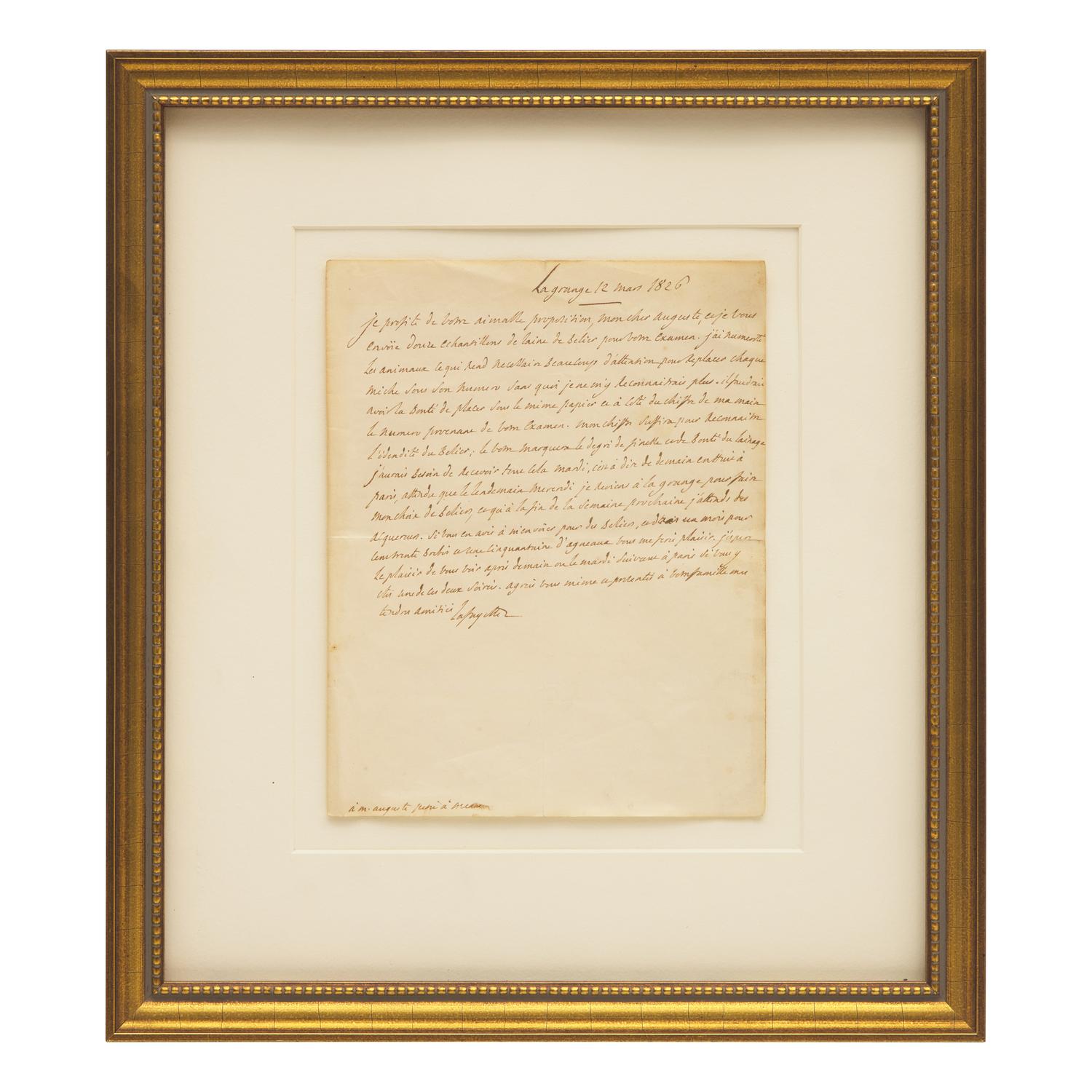 [American Revolution] Lafayette, Gilbert du Motier, Marquis de. Autograph Letter, signed