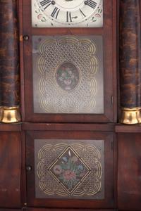 An American Classical Mahogany Eglomise Mantel Clock