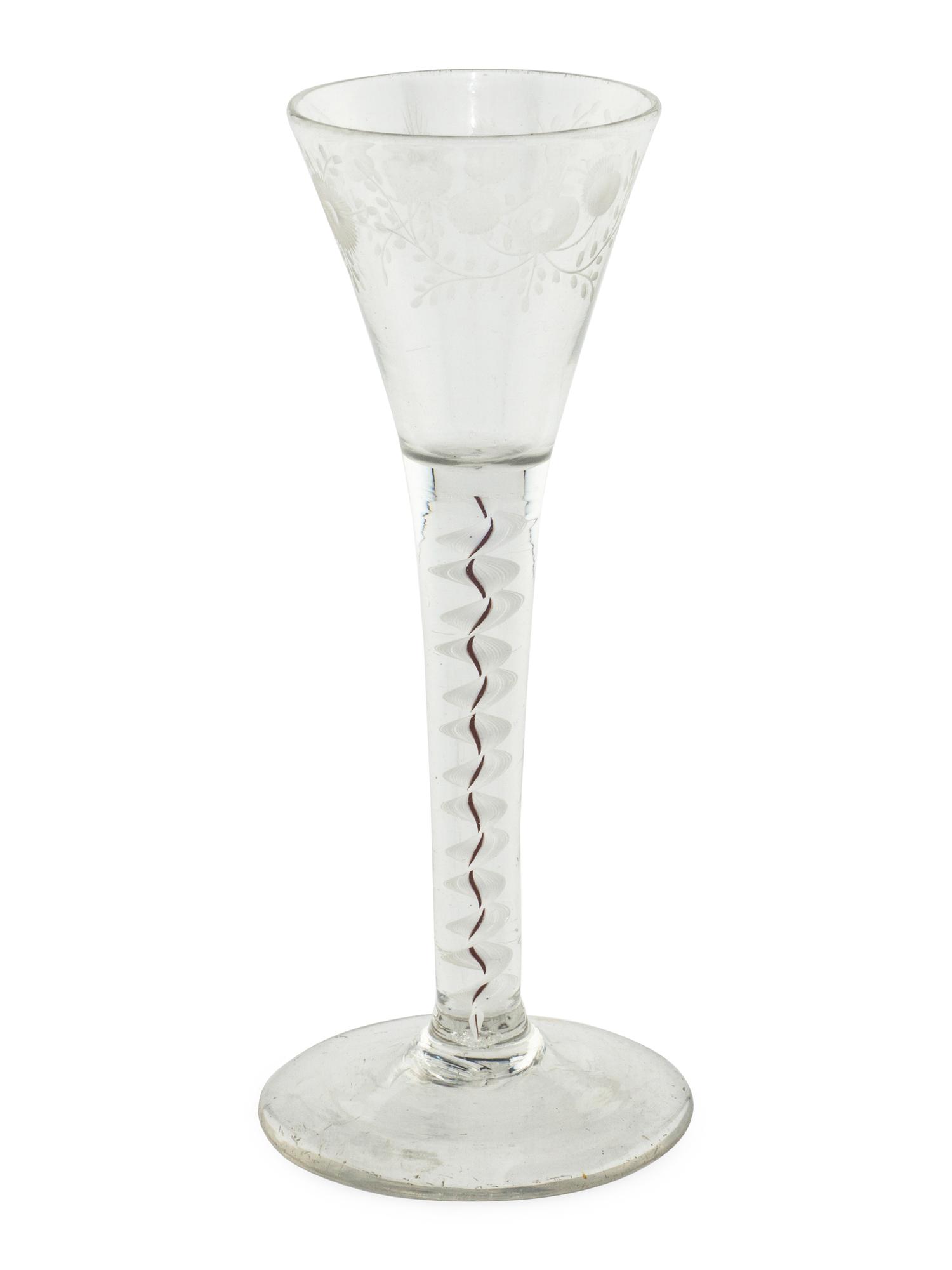 An English Color-Twist and Cut Glass Wine Stem