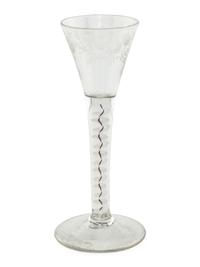 An English Color-Twist and Cut Glass Wine Stem