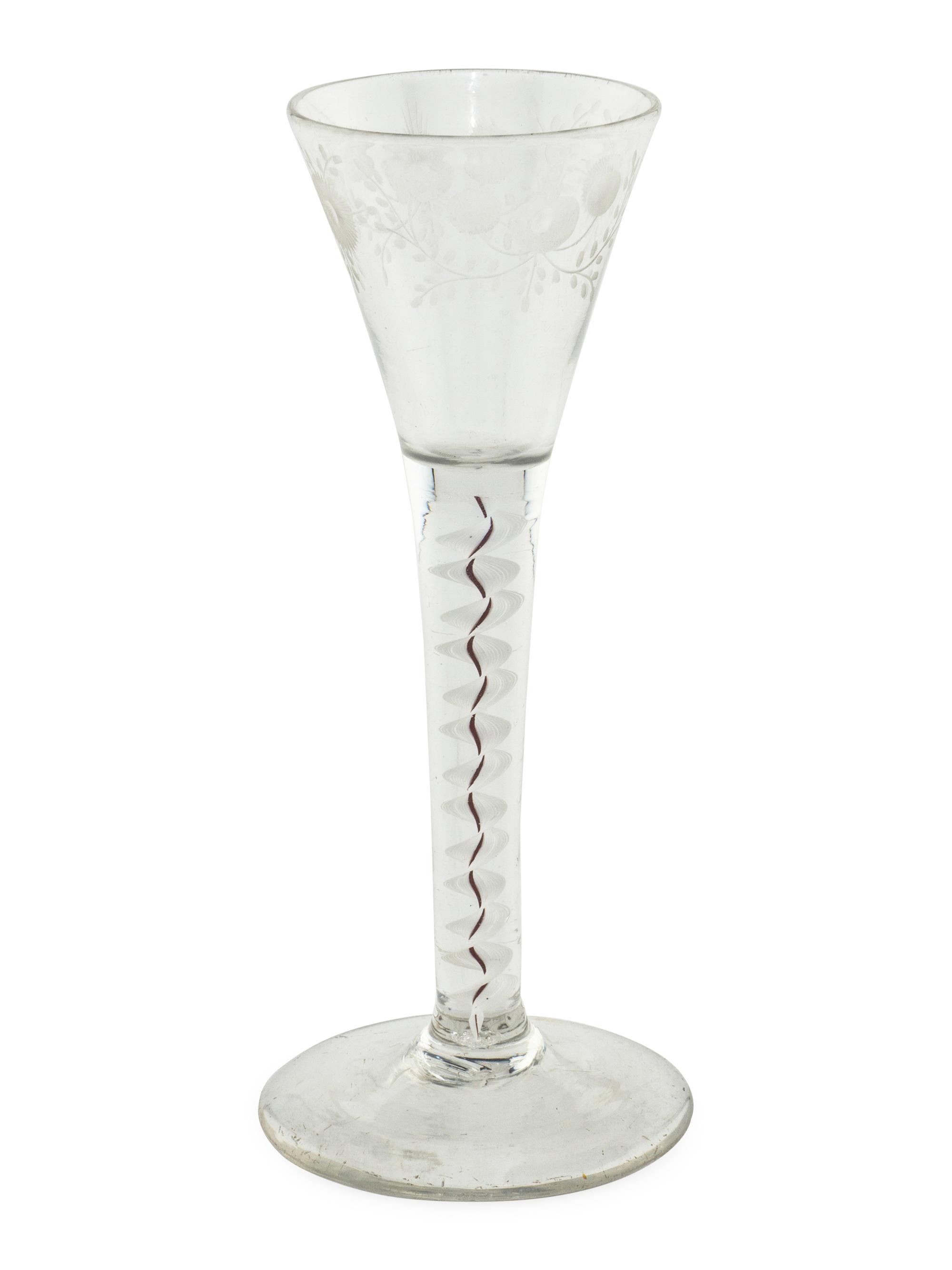 An English Color-Twist and Cut Glass Wine Stem