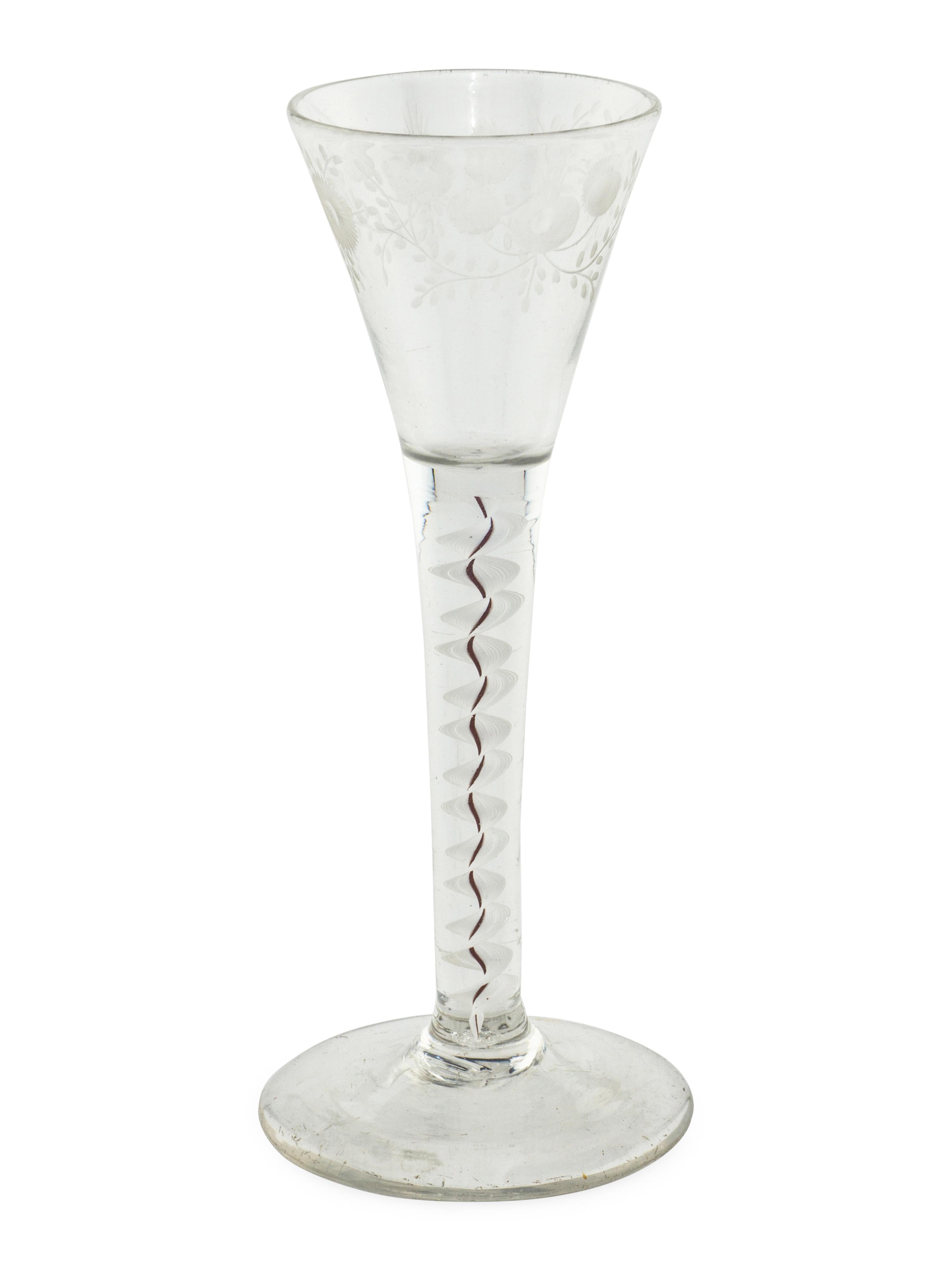An English Color-Twist and Cut Glass Wine Stem