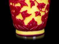 Three Chinese Red Overlay Yellow Glass Articles