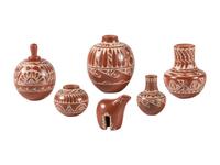 Miniature White-on-Red Pottery Jars and Bear