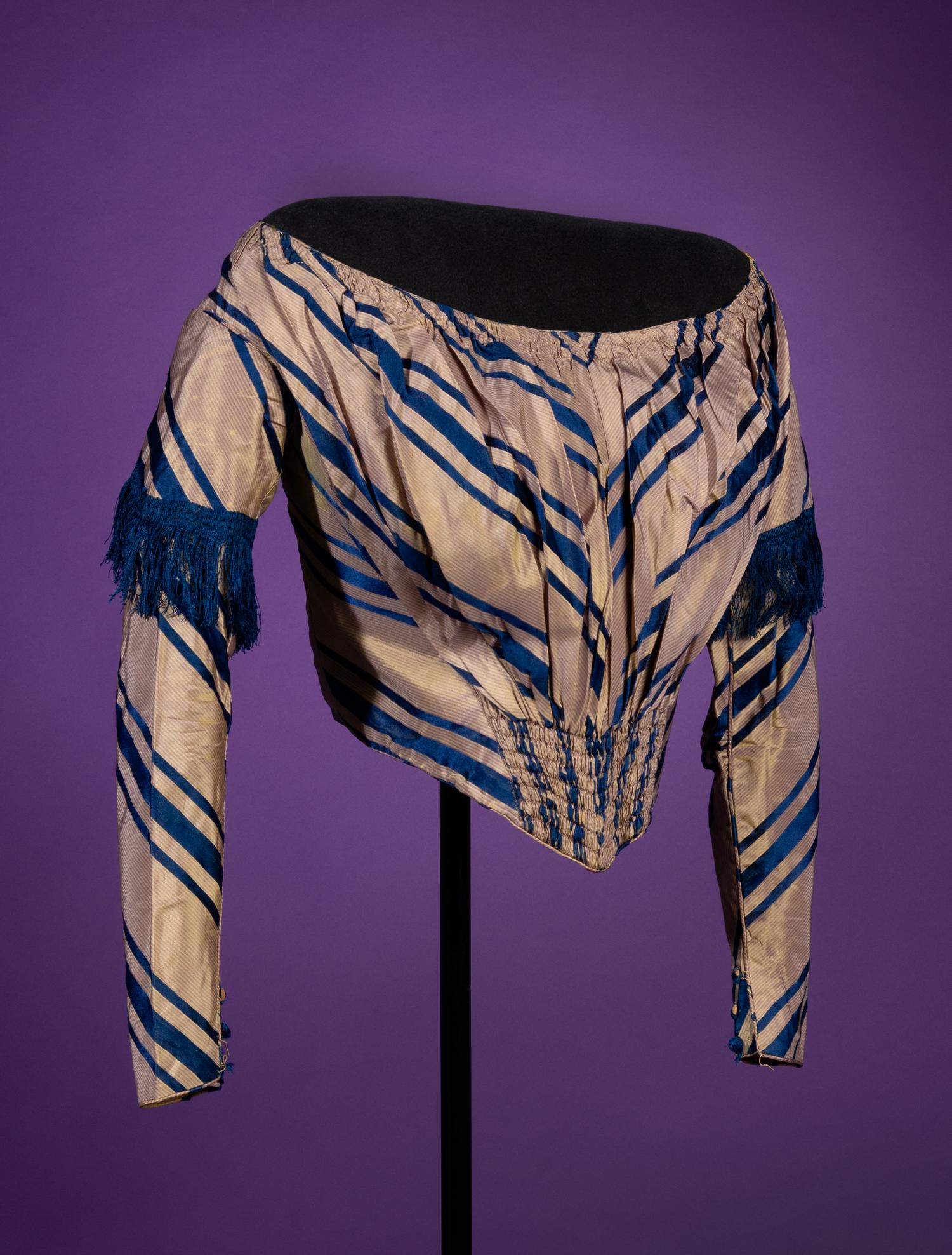 Two Silk Bodices with One Matching Capelet, 1840-60