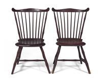 A Pair of Red-Painted Fan-Back Windsor Side Chairs