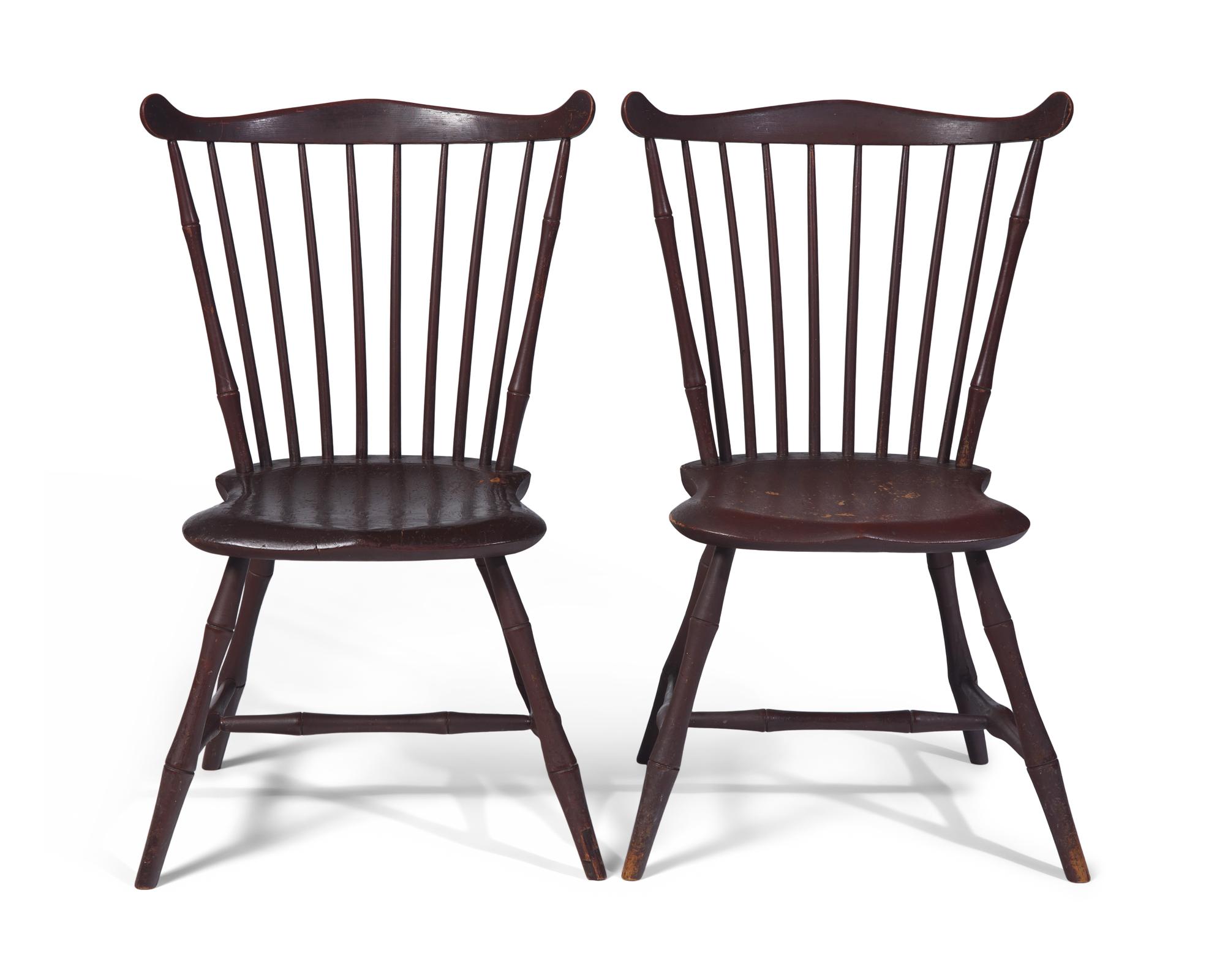 A Pair of Red-Painted Fan-Back Windsor Side Chairs