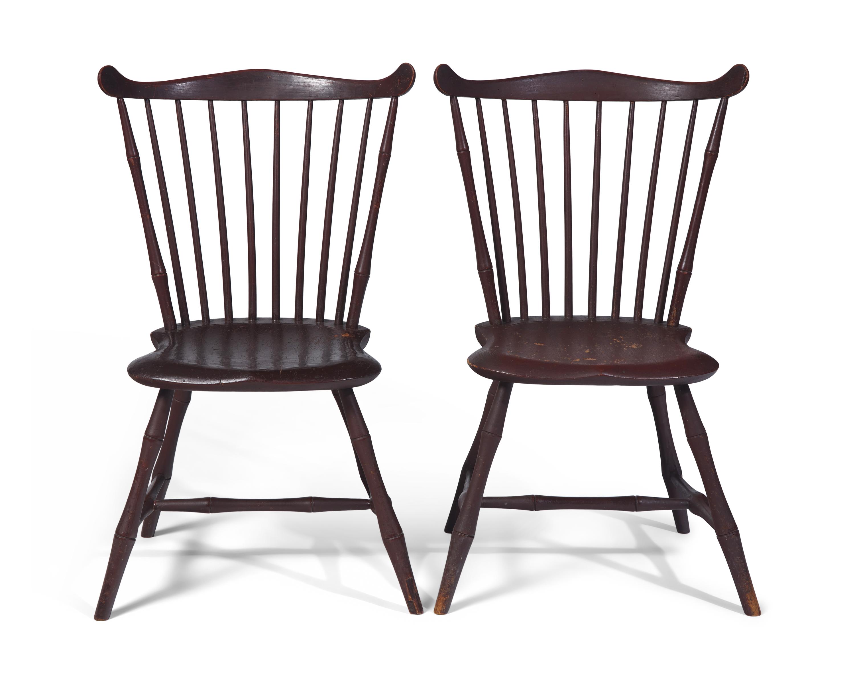 A Pair of Red-Painted Fan-Back Windsor Side Chairs