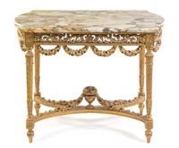A Louis XVI Style Giltwood Center Table Height 30 x width 39 1/2 x depth 24 inches.