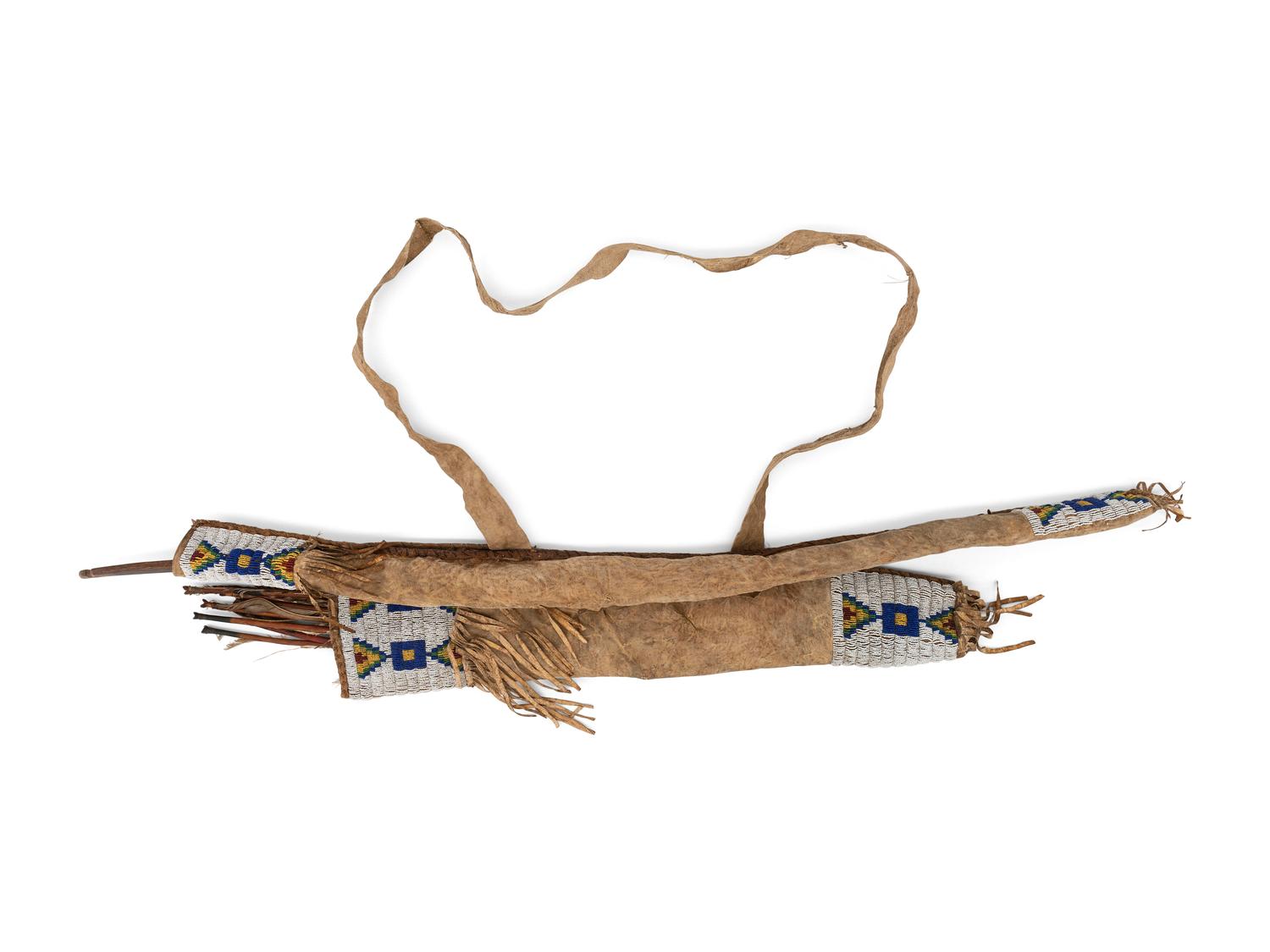 Sioux Beaded Hide Bowcase and Quiver, with Bow and Arrows