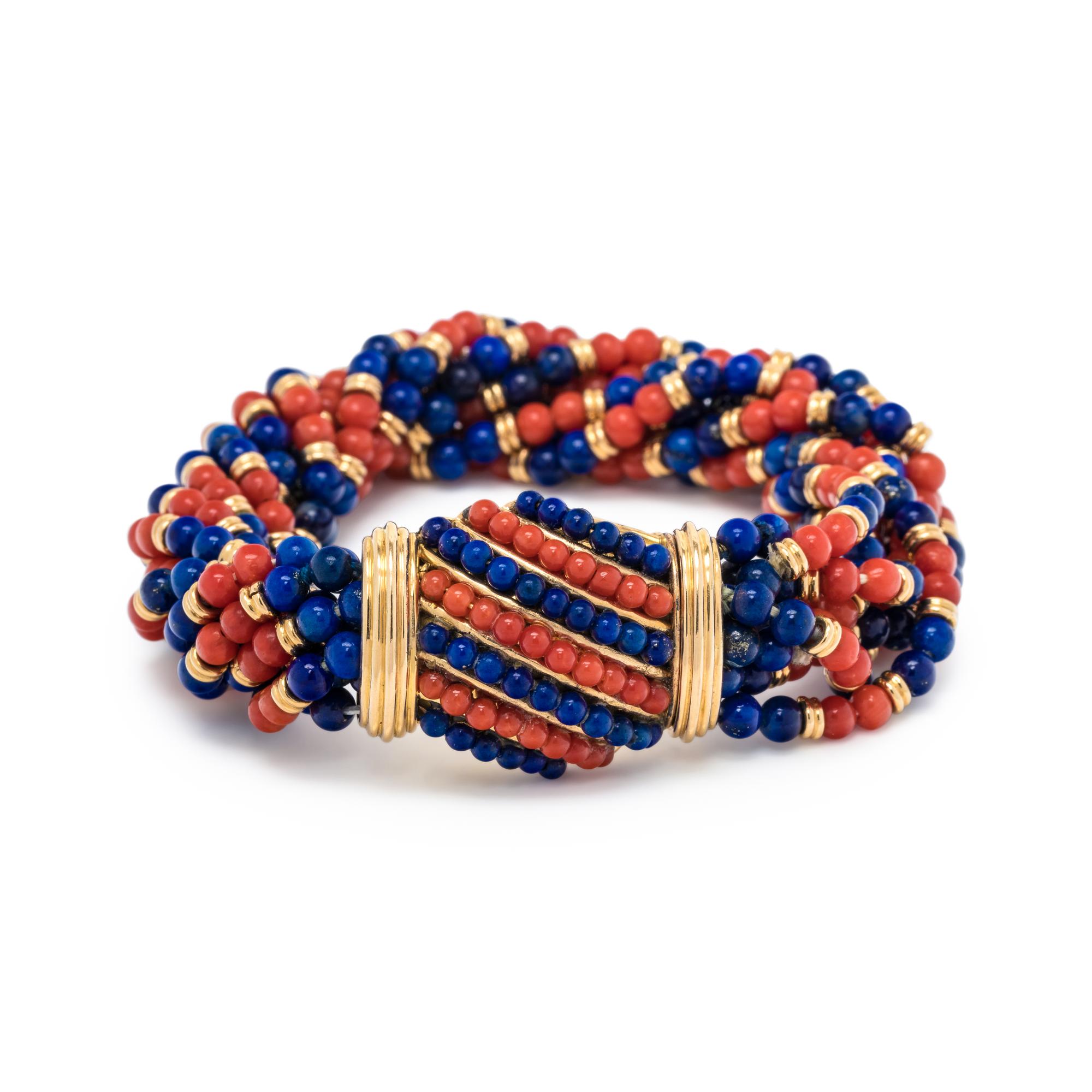 BVLGARI, CORAL AND LAPIS LAZULI MULTISTRAND BRACELET