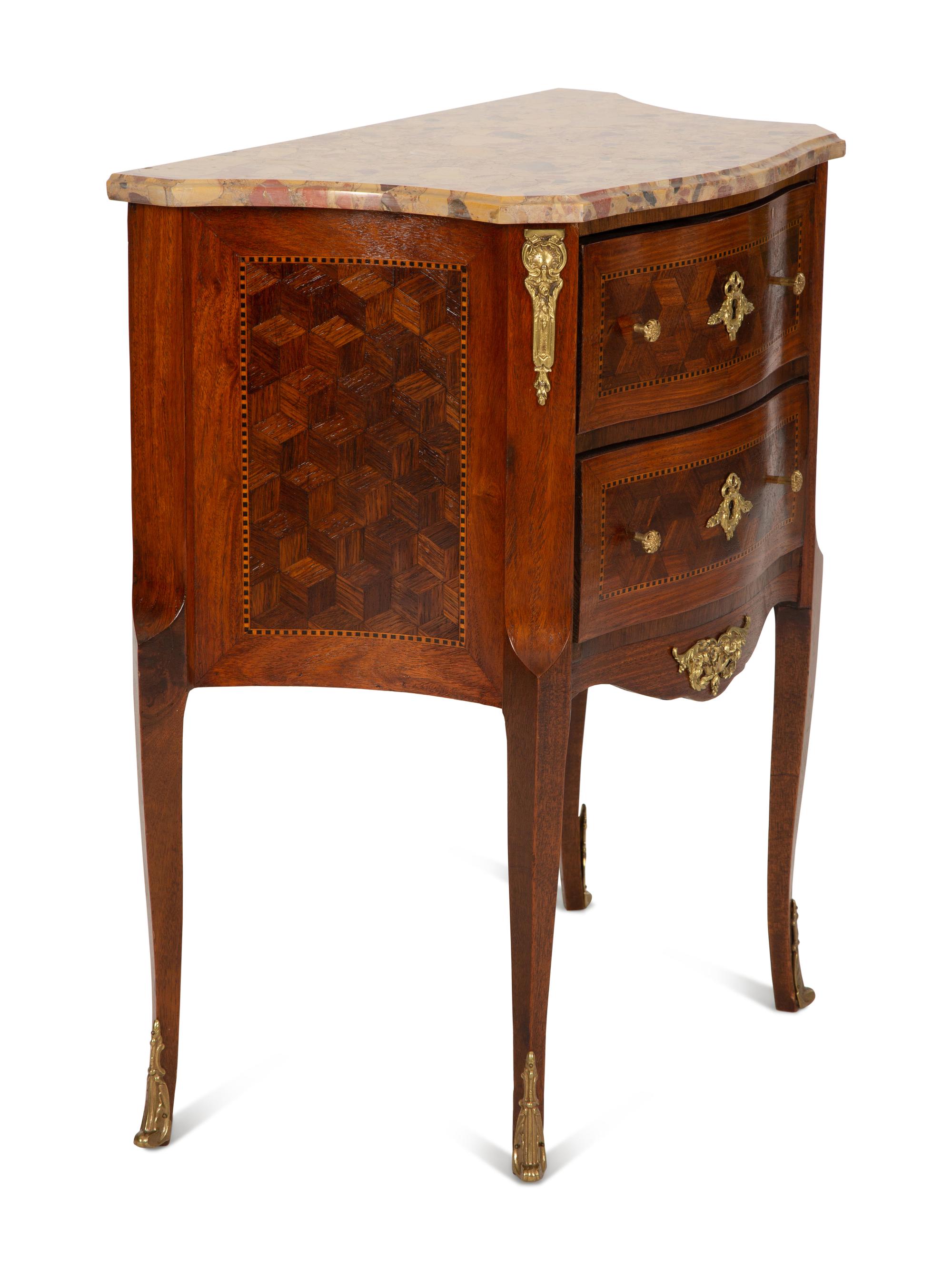 A Louis XV Style Gilt Metal Mounted Marble Top Petite Commode
