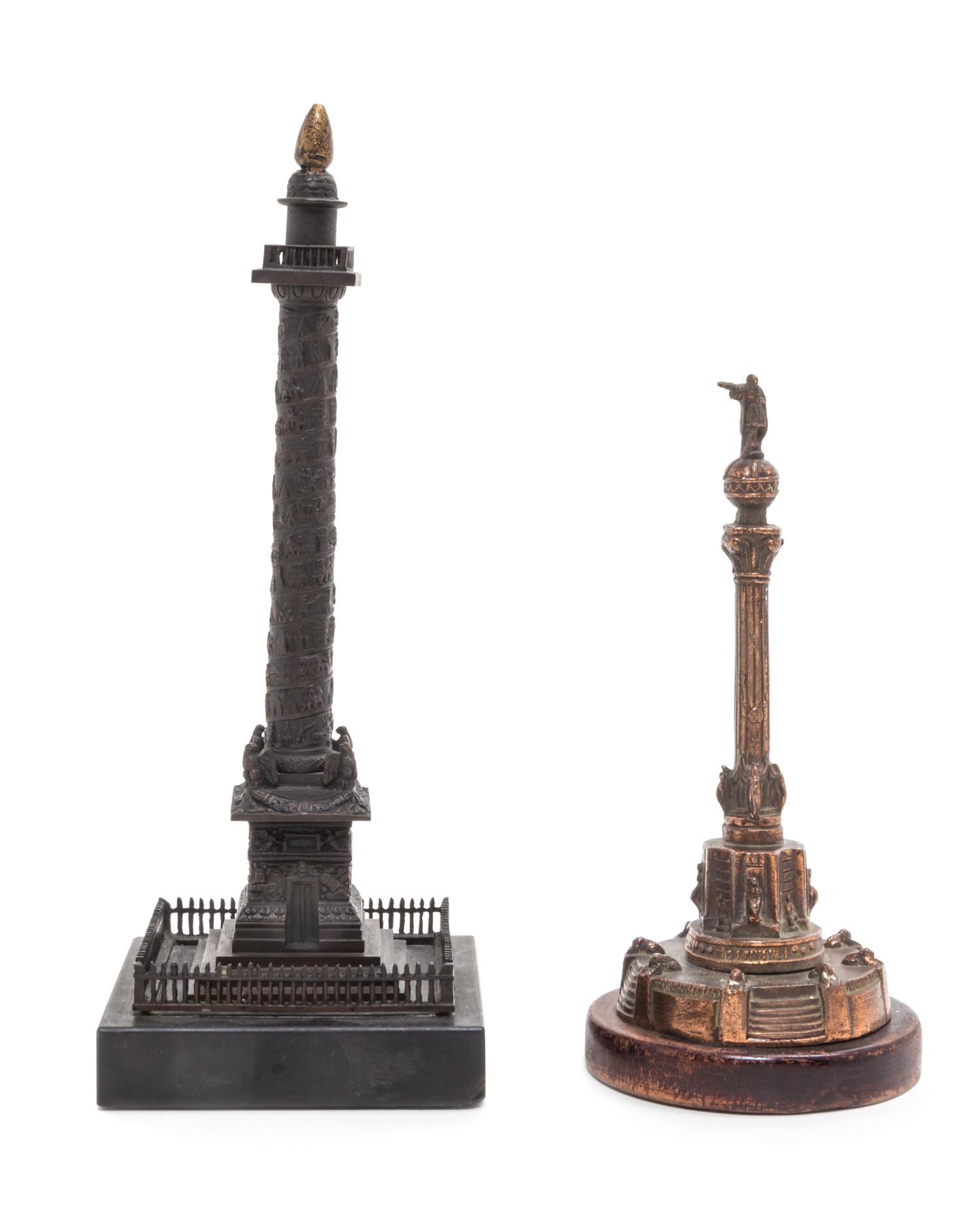 Two Grand Tour Bronze Models of the Vendome Column Height of taller 10 inches. — 19TH CENTURY
