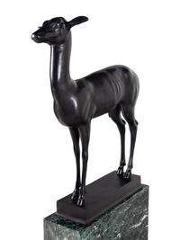 A Pair of Bronze Models of Pompeiian Deer on Marble Plinths