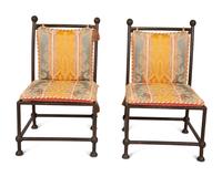 Eight Spanish Style Bronzed Metal Dining Chairs