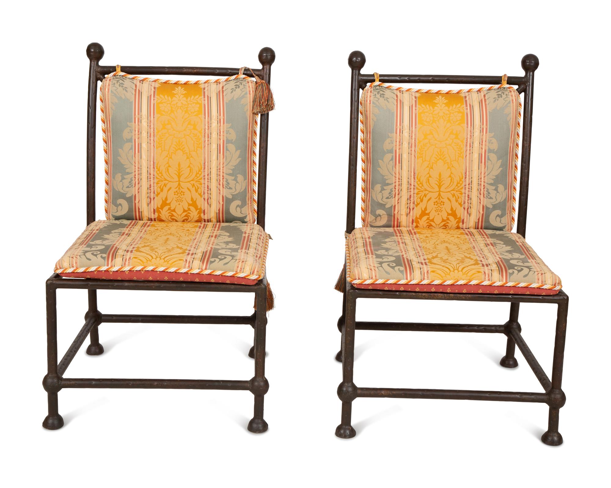Eight Spanish Style Bronzed Metal Dining Chairs