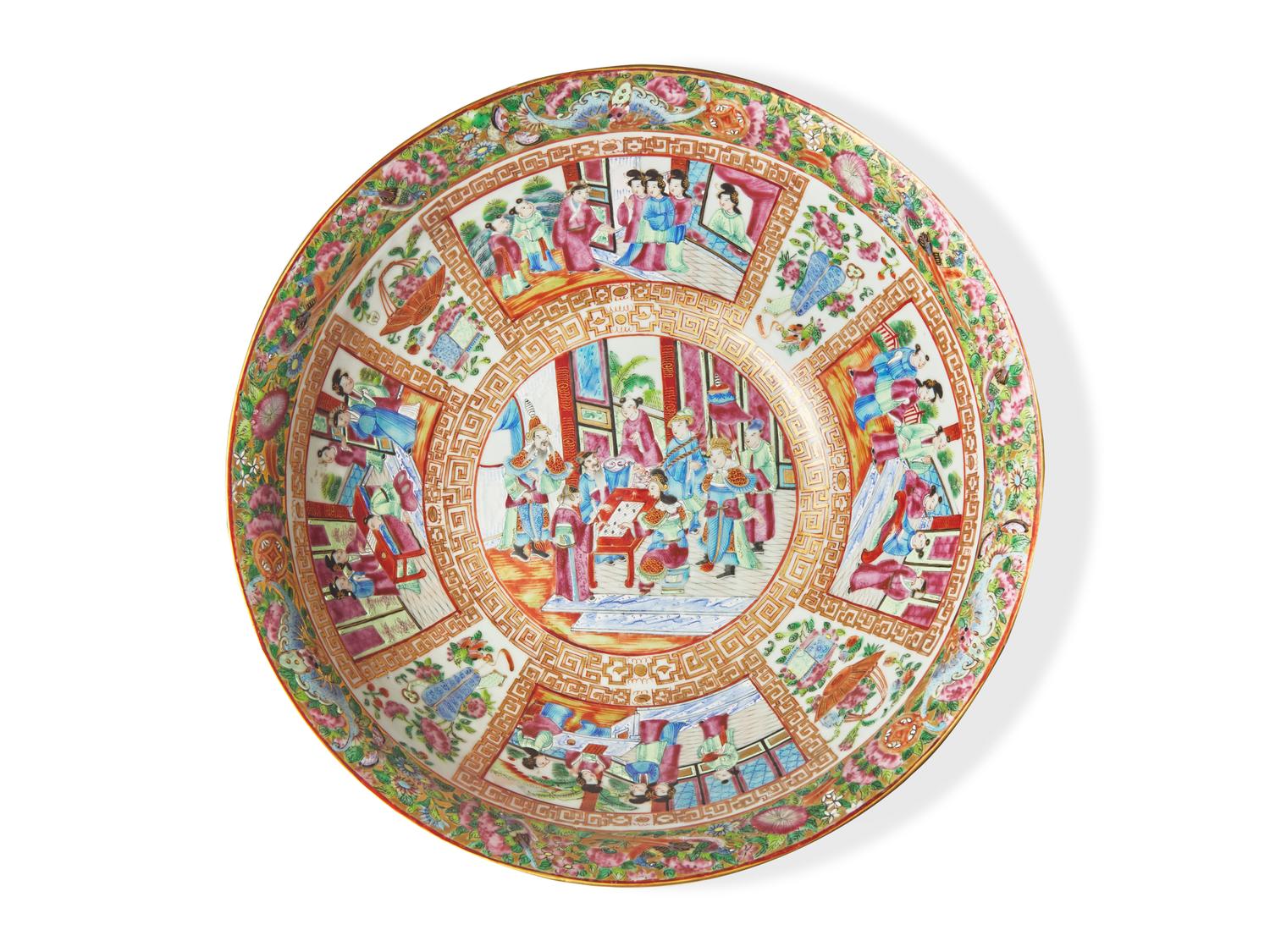 A Chinese Export Porcelain Rose Medallion Punch Bowl