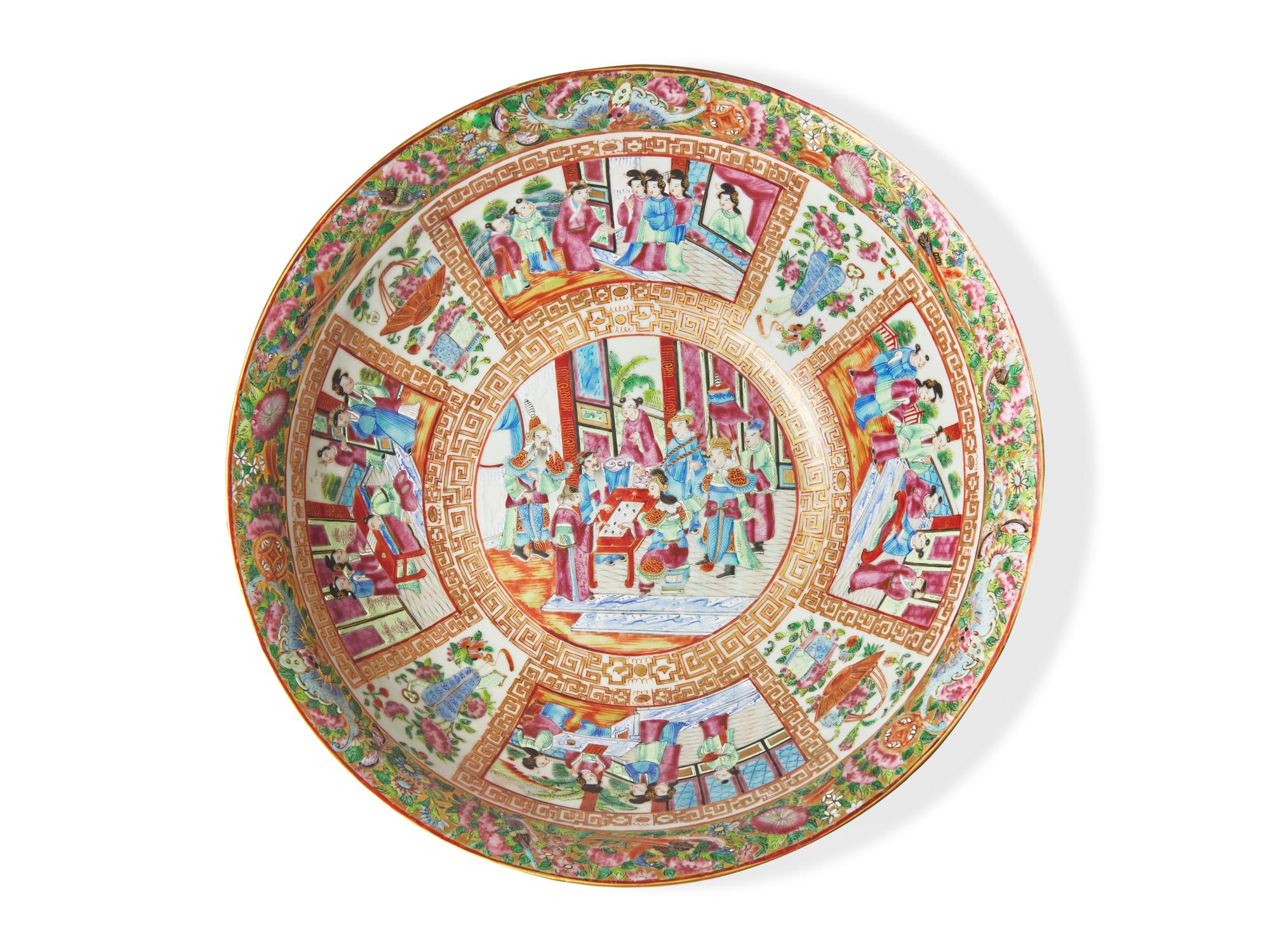 A Chinese Export Porcelain Rose Medallion Punch Bowl
