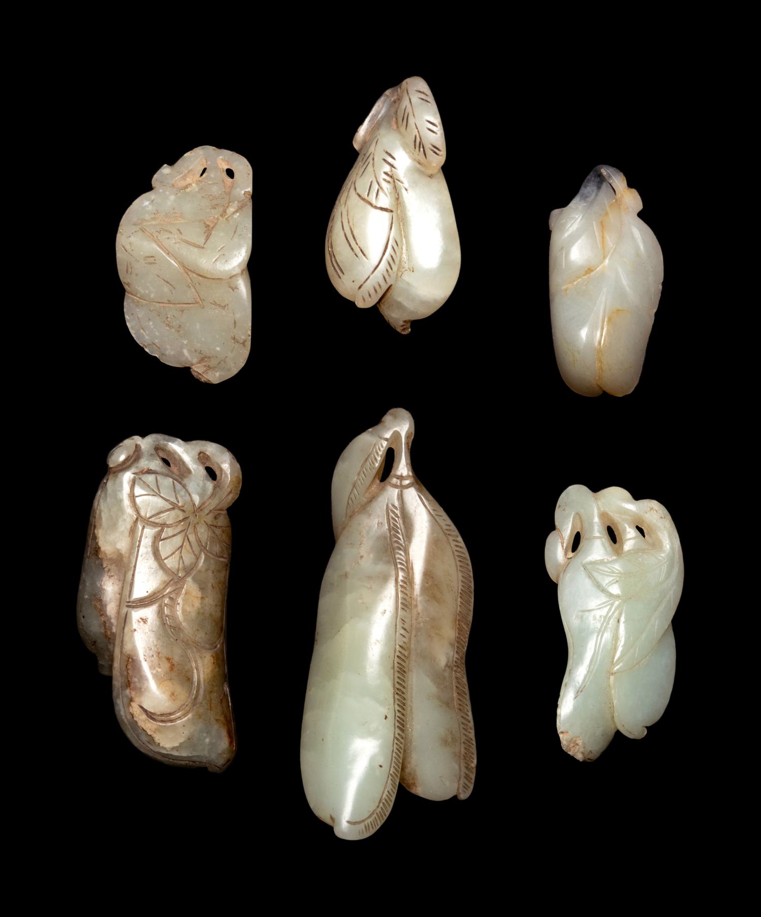 Six Chinese Celadon Jade Carvings of Fruits