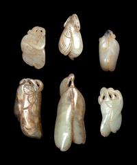Six Chinese Celadon Jade Carvings of Fruits
