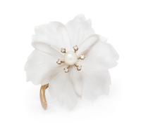 A White Gold, Rock Crystal, Cultured Pearl and Diamond Flower Brooch, Austrian, 17.90 dwts.