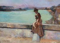 Jean Francois Raffaelli, (French, 1850-1924), Girl Seated on Bridge