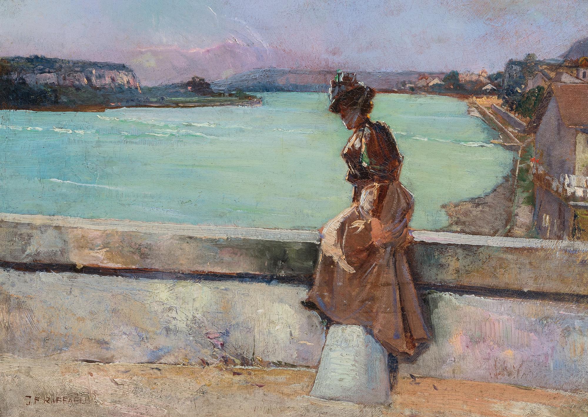Jean Francois Raffaelli, (French, 1850-1924), Girl Seated on Bridge