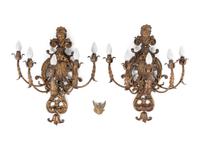 A Pair of Régence Style Gilt Metal Five-Light Sconces