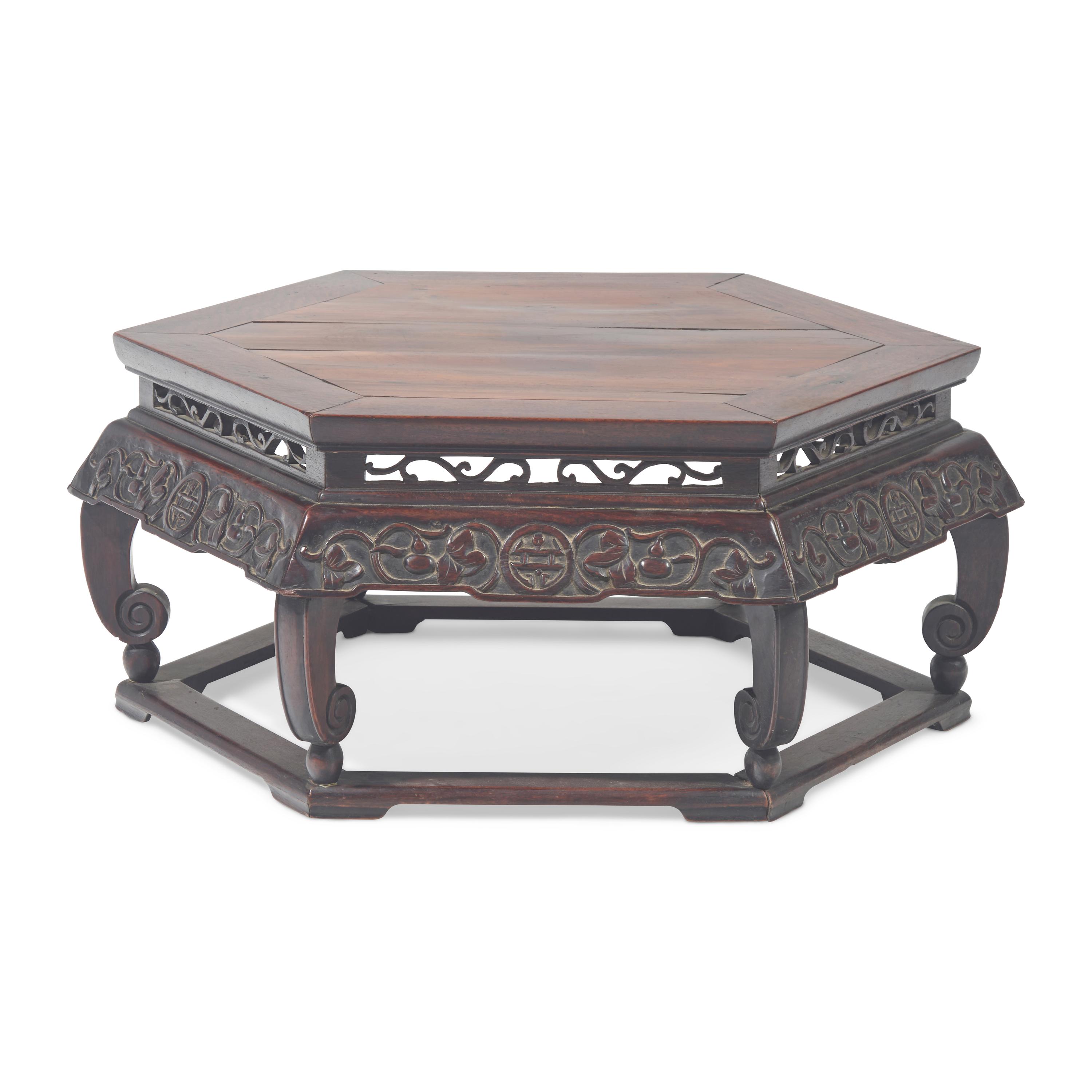 A Large Chinese Hexagonal Hardwood Stand, Qing Dynasty — 清 硬木六方矮桌