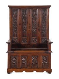 A Gothic Style Carved Oak Hall Bench