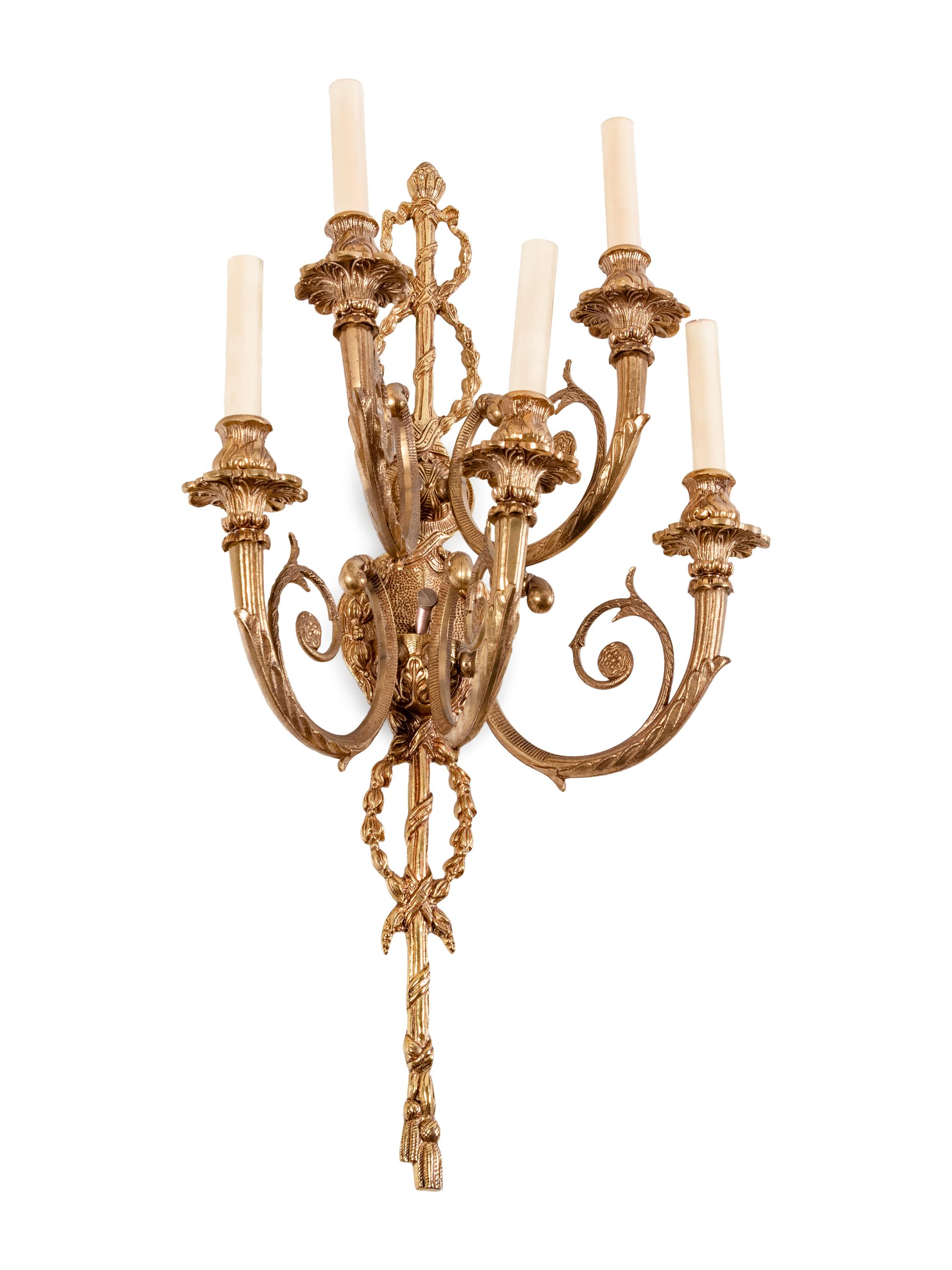 A Set of Eleven Louis XVI Style Gilt Bronze Five-Light Sconces