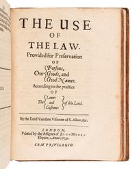 BACON, Francis, Sir (1561-1626). The Elements of the Common Lawes of England . London: Printed by R. Young for the assigns of John More, 1639.