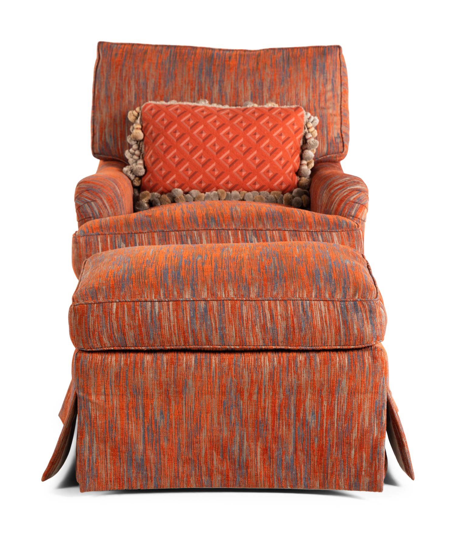 A George Smith Easy Chair and Ottoman with Custom Upholstery