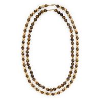 Two Tiger's Eye and Yellow Gold Beaded Necklaces