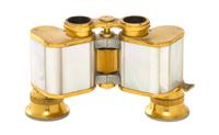 A Pair of Mother-of-Pearl Veneered Opera Glasses, Carl Zeiss, Width 3 7/8 inches.
