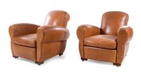 A Pair of Leather Upholstered Club Chairs Height 35 3/4 inches. — LATE 20TH CENTURY