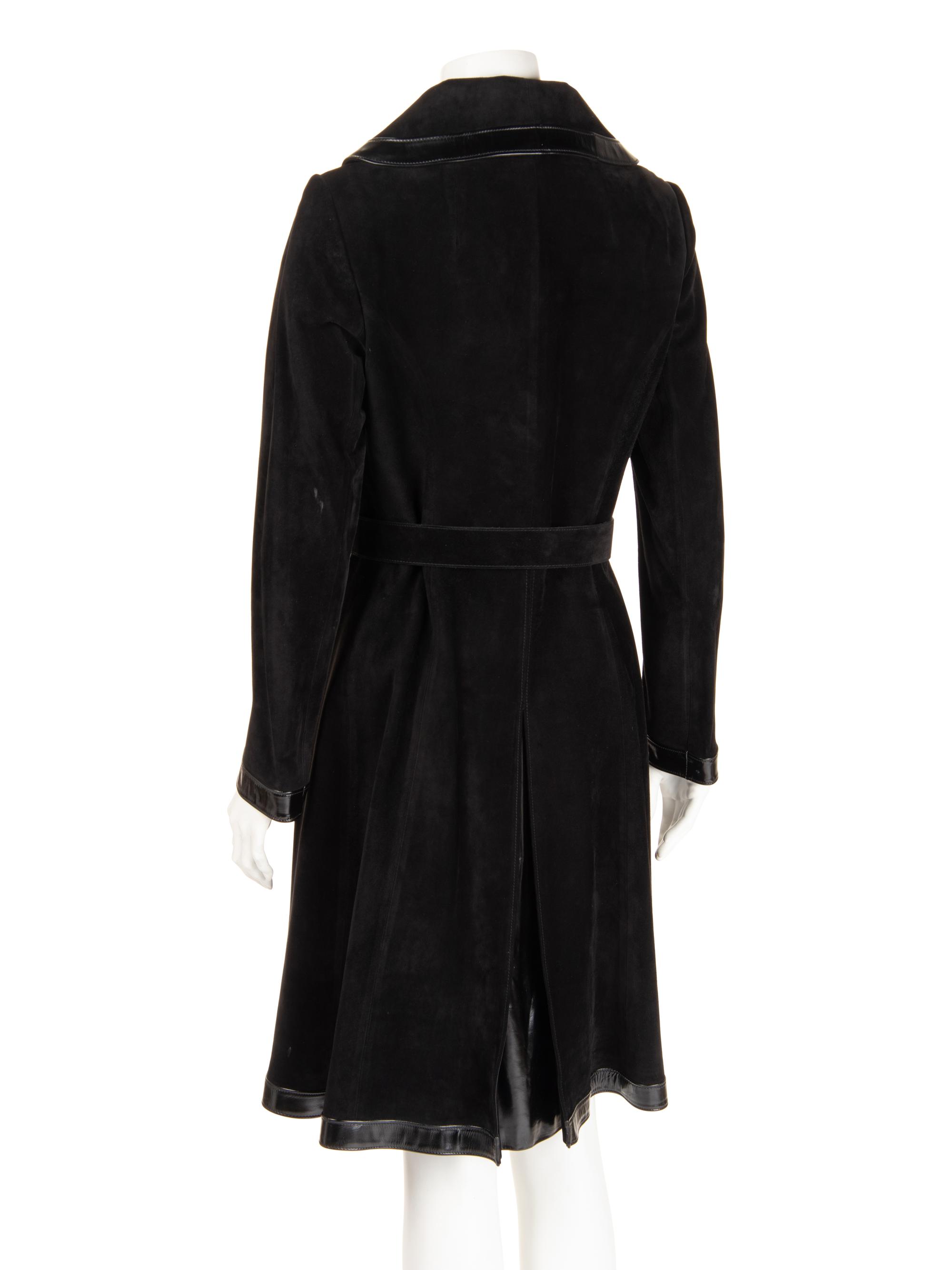 Gucci Suede and Leather Trimmed Coat with Belt, 1970s