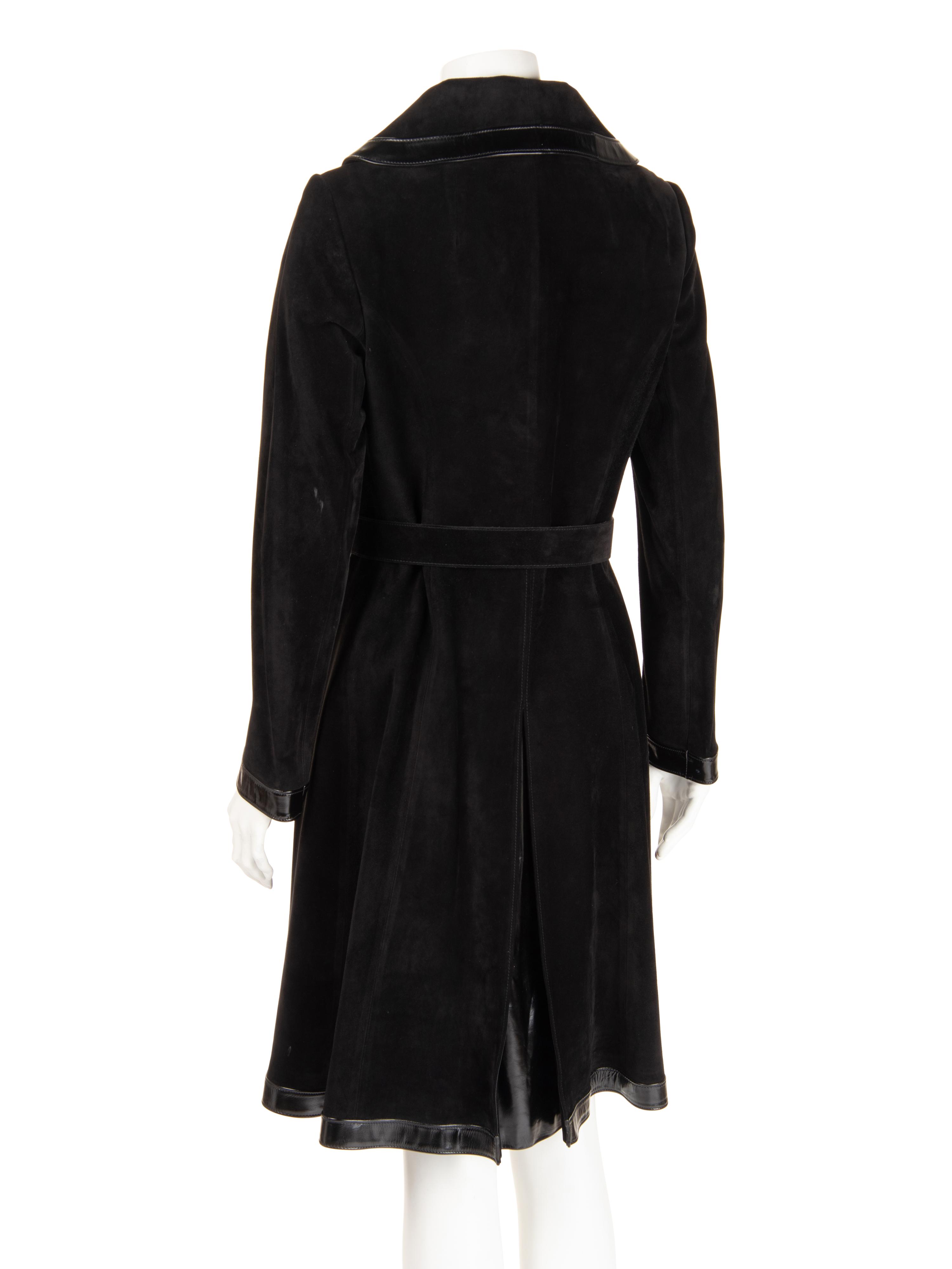 Gucci Suede and Leather Trimmed Coat with Belt, 1970s