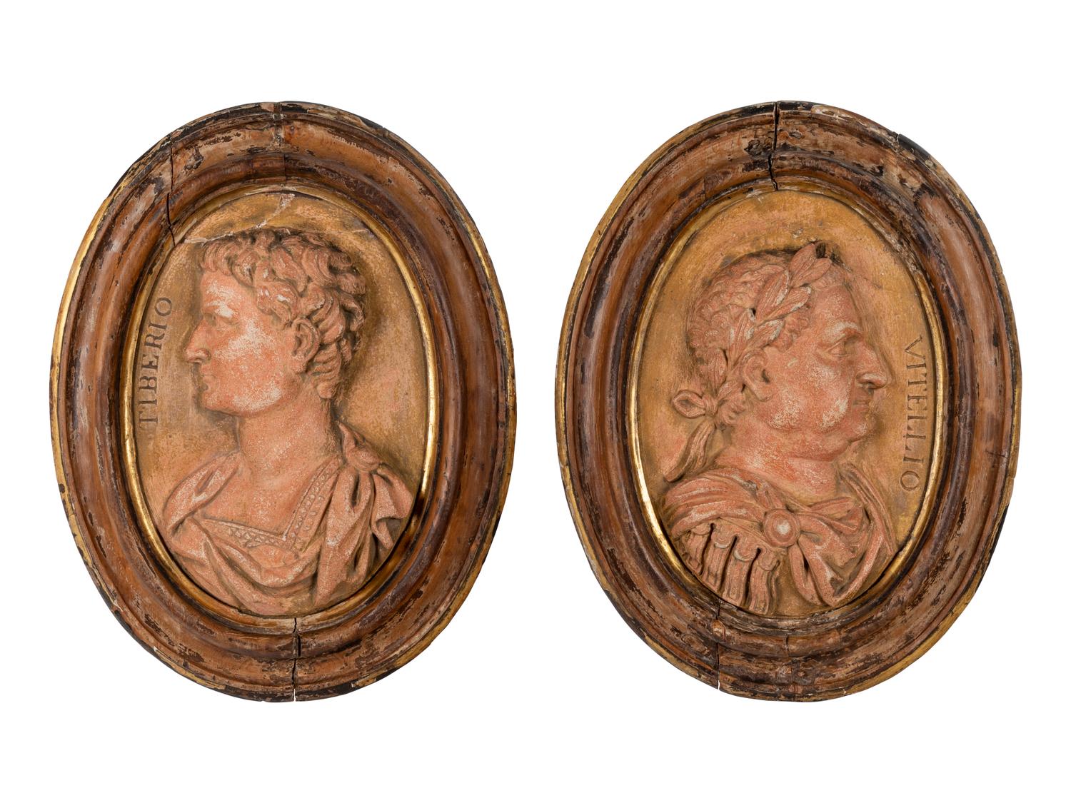 A Pair of Grand Tour Ceramic Bas Relief Plaques Depicting Roman Emperors