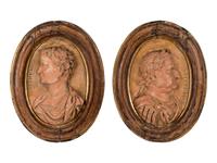A Pair of Grand Tour Ceramic Bas Relief Plaques Depicting Roman Emperors