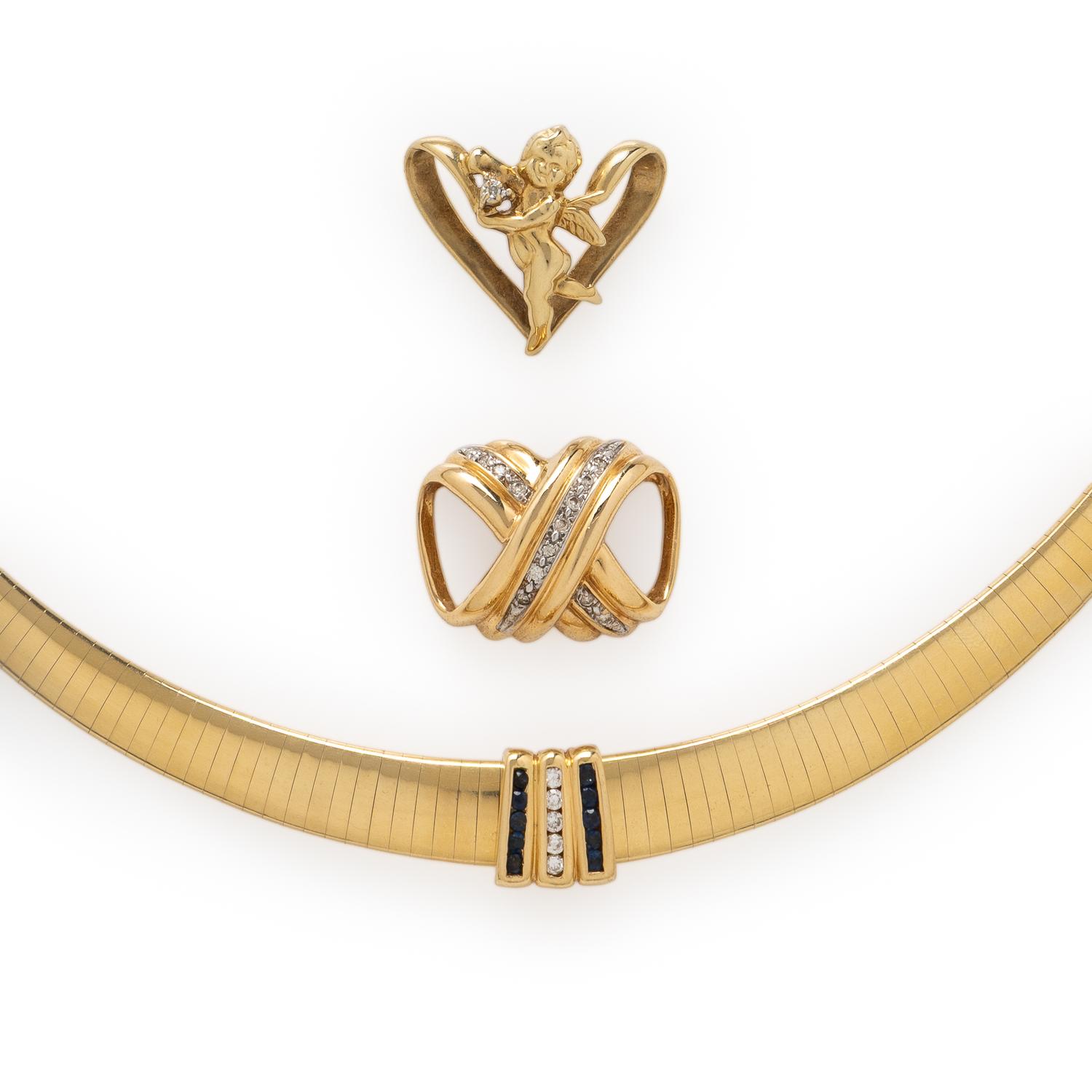 Yellow Gold Omega Necklace with Three Slide Pendants