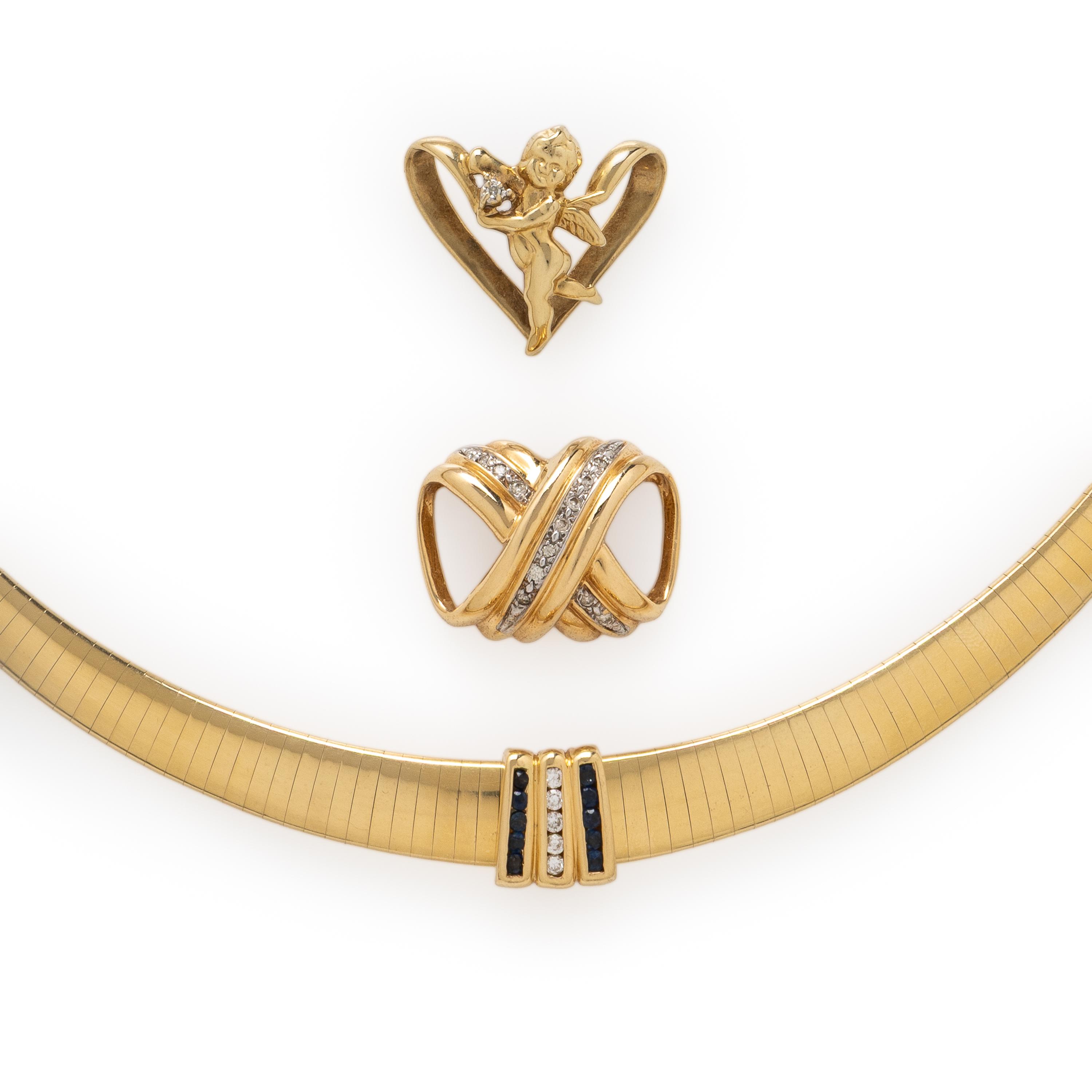 Yellow Gold Omega Necklace with Three Slide Pendants
