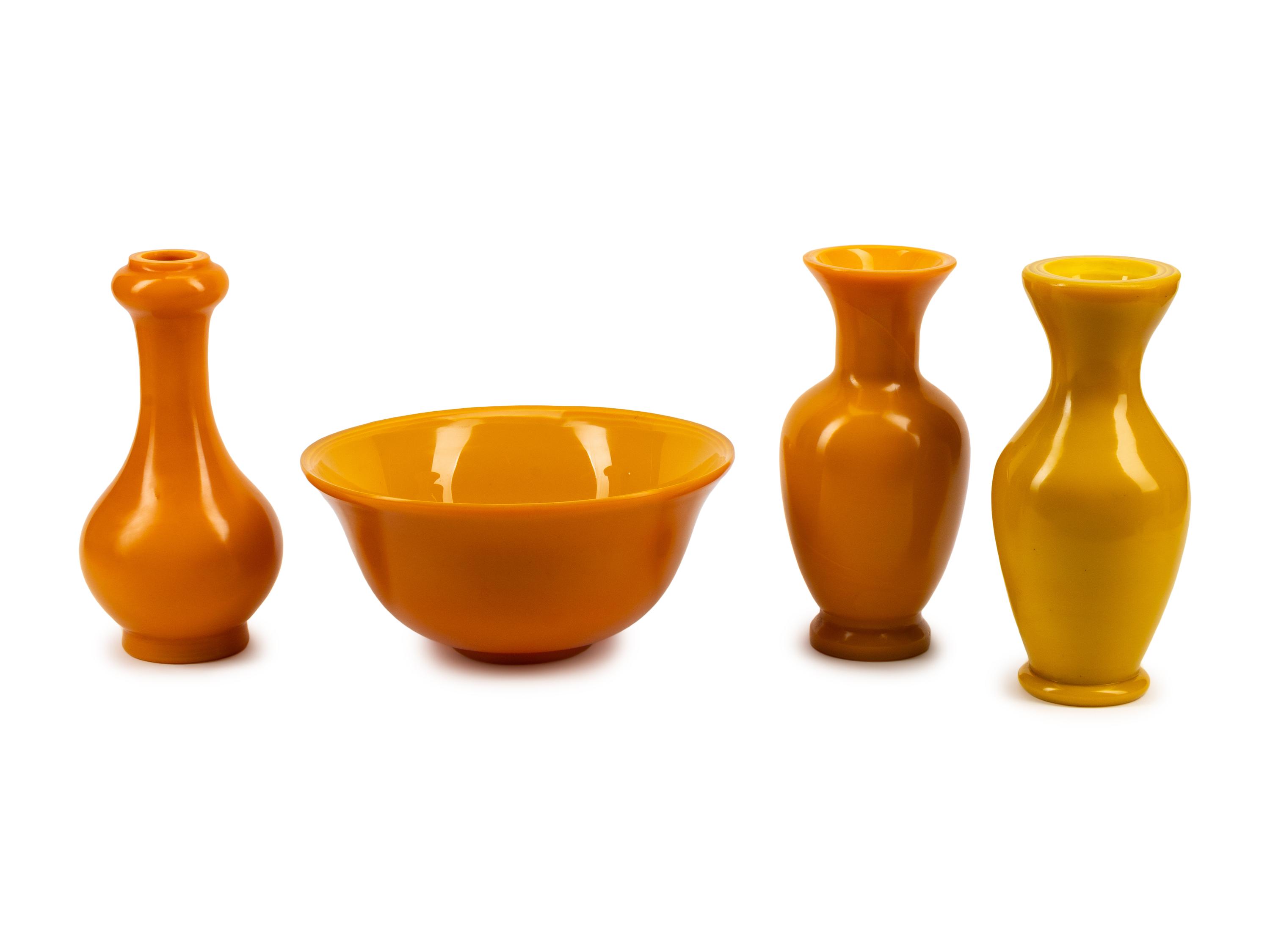 Four Canary Yellow Peking Glass Articles