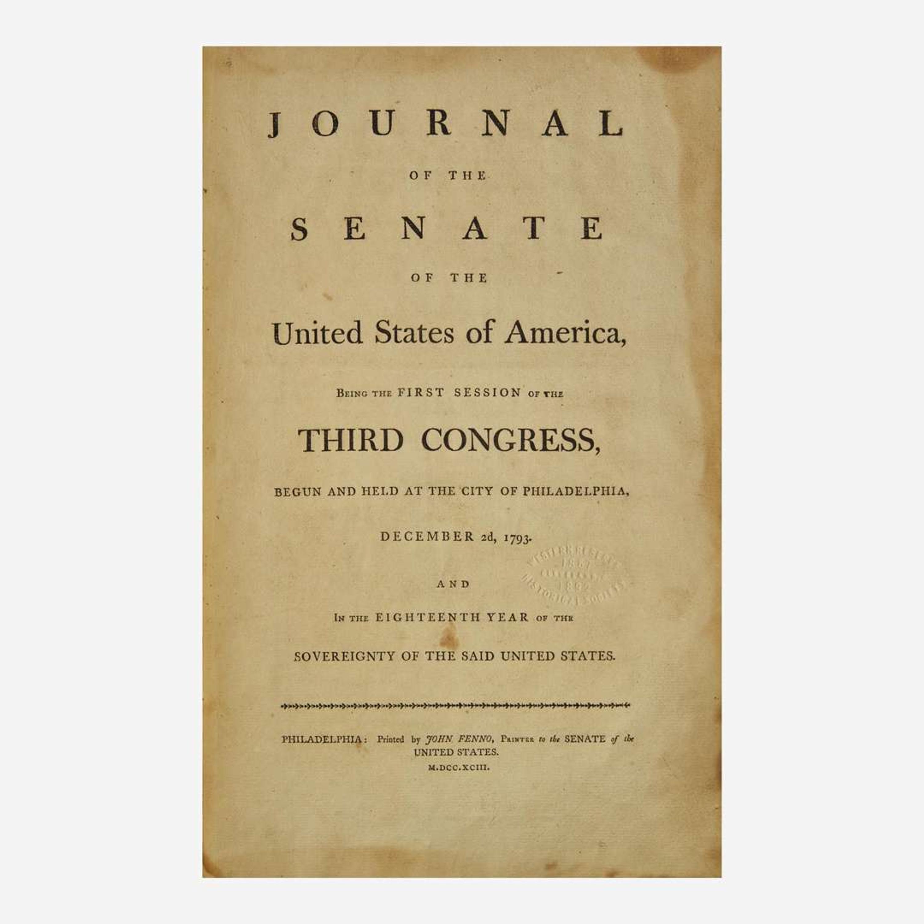 [Americana] Journal of the Senate of the United States of America, Being the First (and Second) Session of the Third Congress...