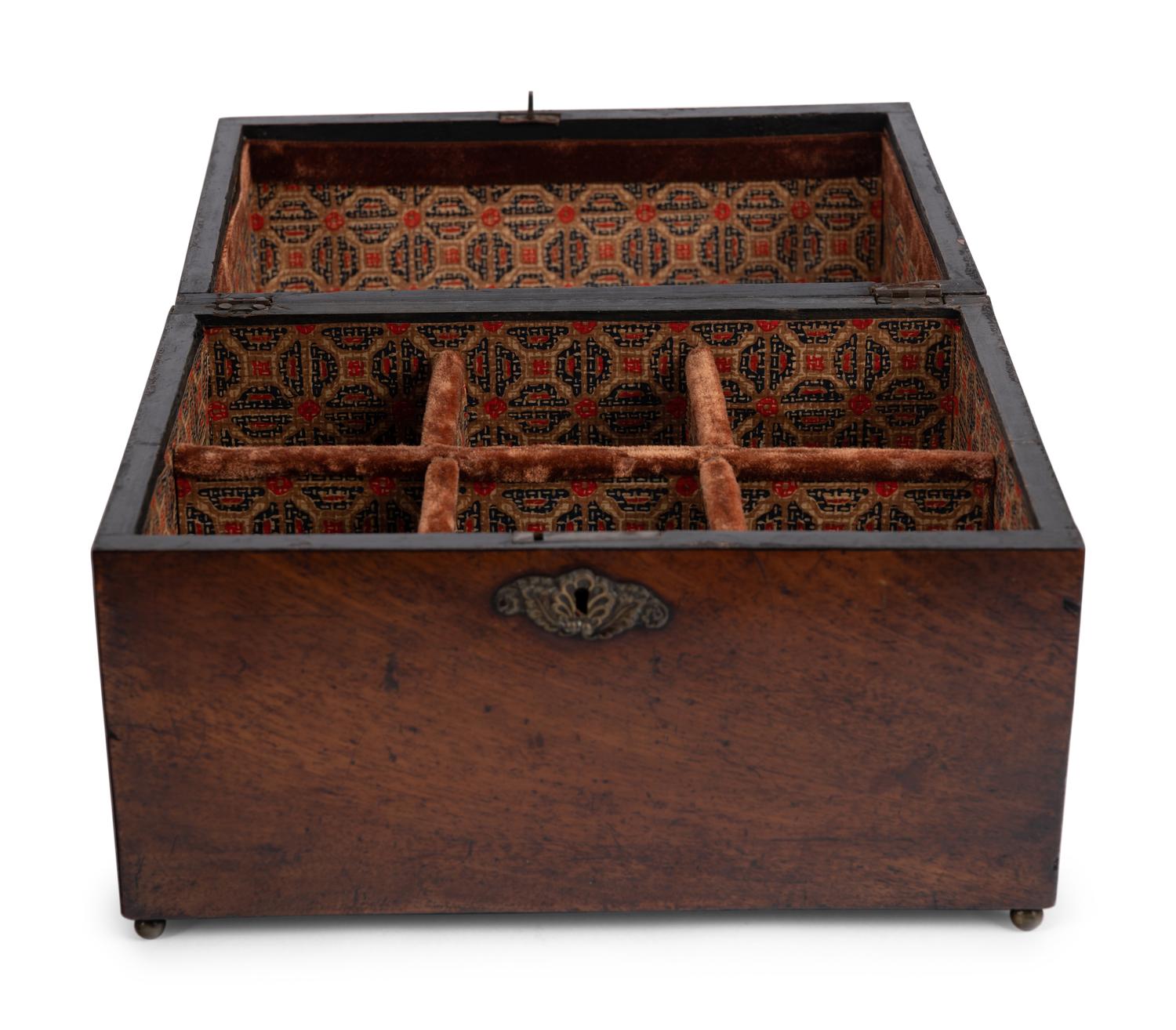 An English Burlwood Jewelry Box, a Diminutive Chest and Other Articles