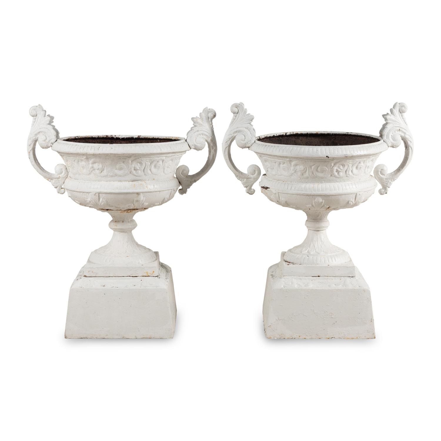 A Pair of White Painted Iron Jardinières