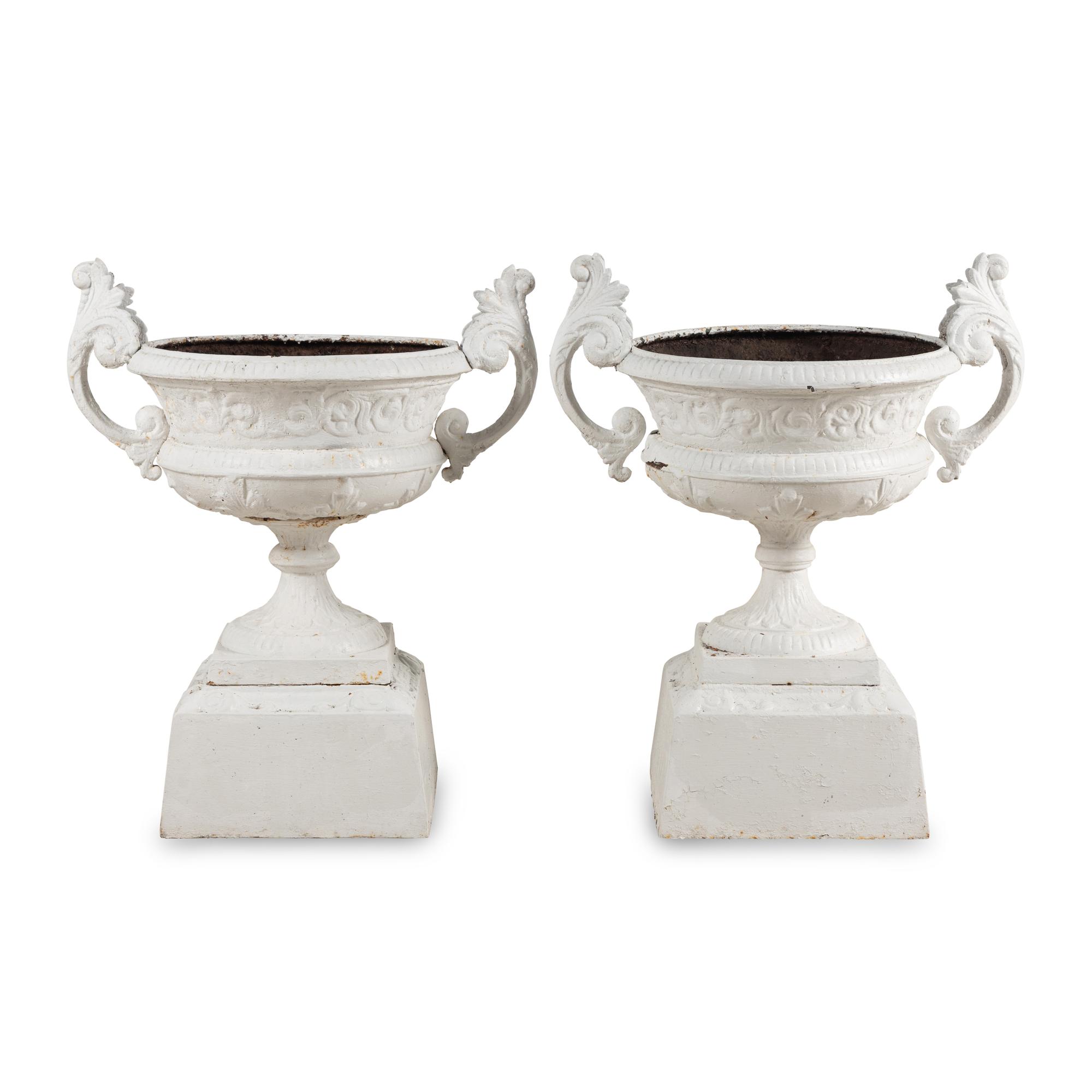 A Pair of White Painted Iron Jardinières